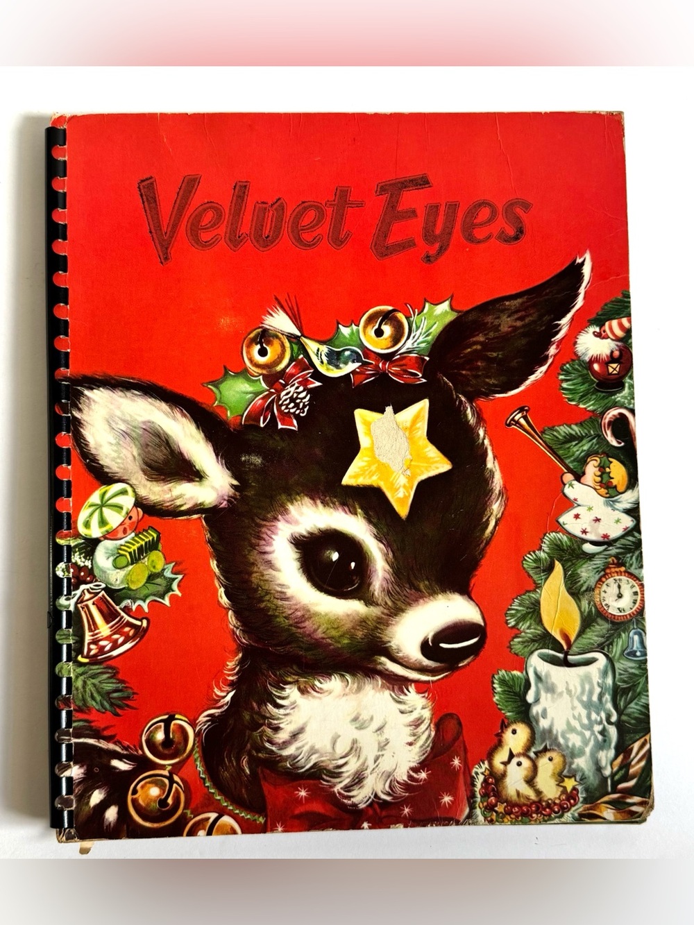 Vtg 1950s Velvet Eyes Pop Up Christmas Spiral Book Charlot Byj Reindeer Holiday